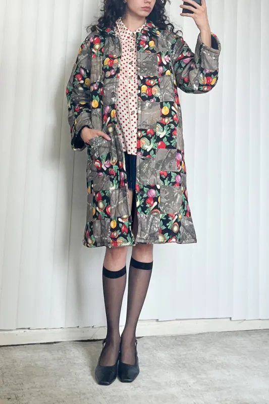 SAMPLE #205 - S Long Chessboard Quilted Coat - Vegetable / Camo made by Fashion Brand Company