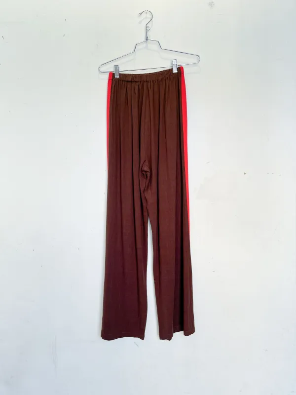SAMPLE #208 - S Soft Linen Side Stripe Lazy Pants - Brown / Red made by Fashion Brand Company
