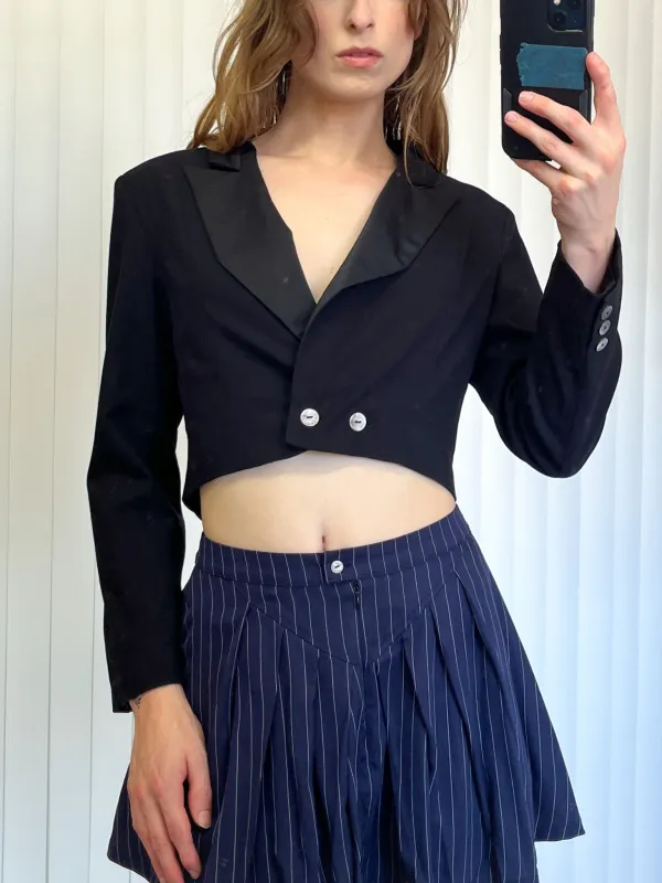 SAMPLE #195 - S Satin Lined Cropped Tuxedo Jacket - Black made by Fashion Brand Company