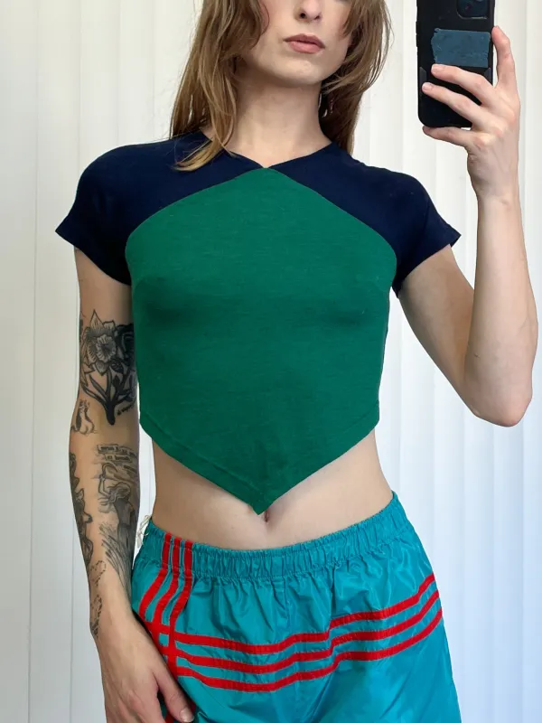 SAMPLE #176 - S Raglan Crop Tee Wool Blend - Green  / Navy made by Fashion Brand Company