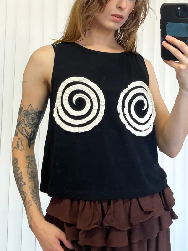 SAMPLE #187 - S Swirl Boobs Shift Tank Soft Linen - Black made by Fashion Brand Company
