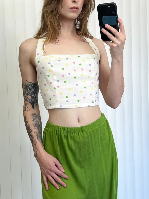 SAMPLE #190 - S Soft Linen Halter Bra Top - Funfetti made by Fashion Brand Company
