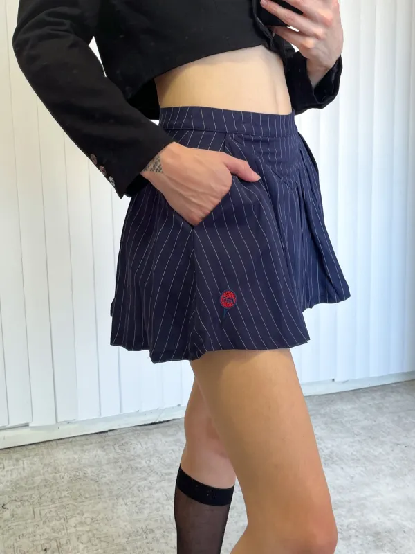 SAMPLE #129 - S Pleated Skort Tencel Stripe - Navy made by Fashion Brand Company
