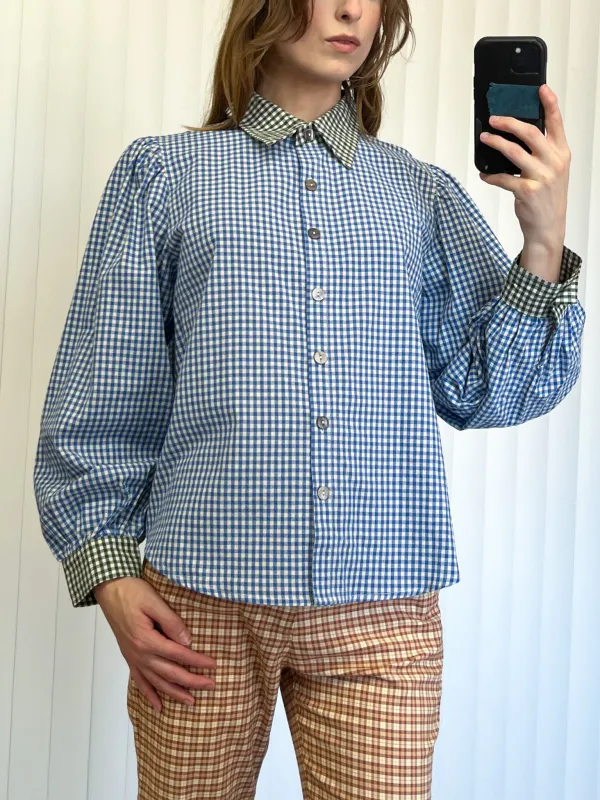 SAMPLE #165 - S Gingham Button Up - Blue / Green made by Fashion Brand Company