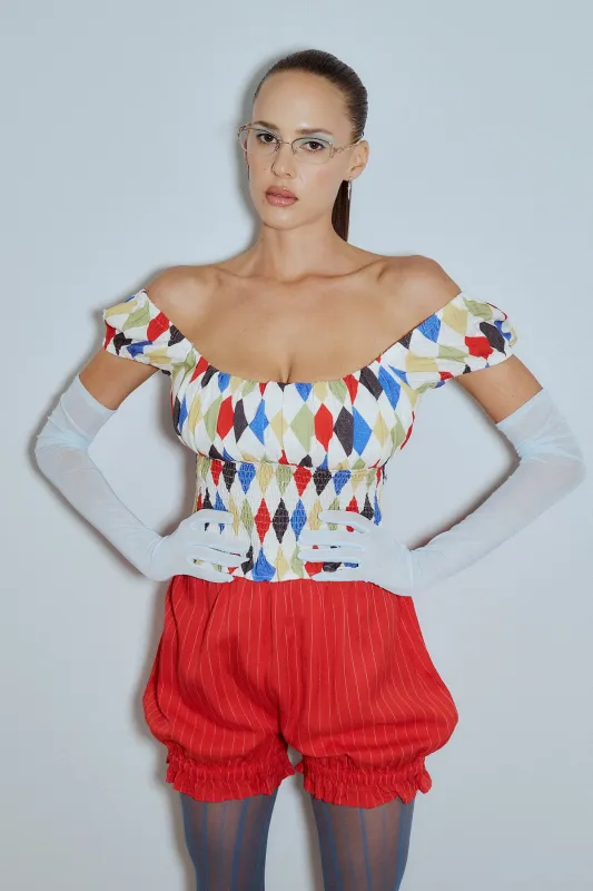 Soft Linen Smocked Waist Blouse Harlequin made by Fashion Brand Company