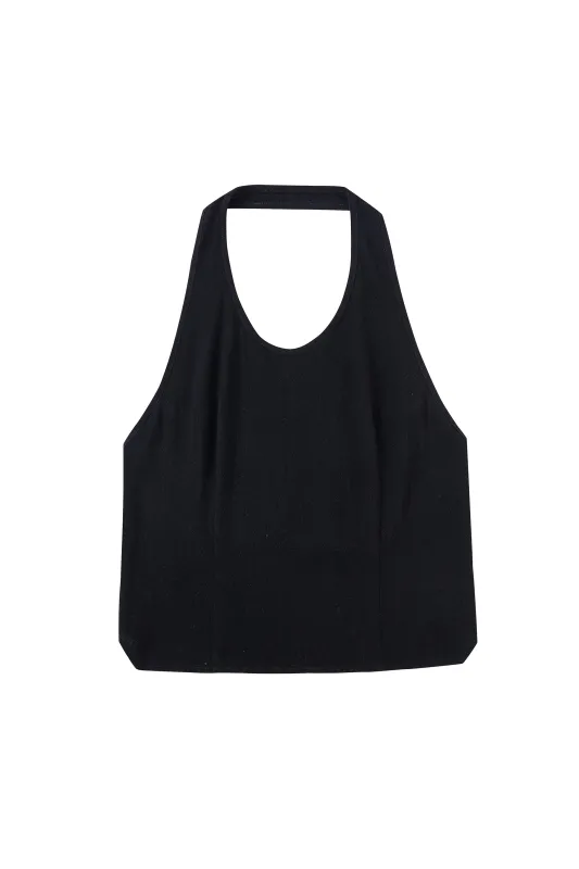 Soft Linen Backless Halter Top Black made by Fashion Brand Company