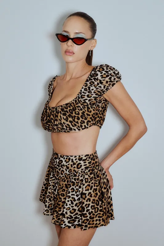 Soft Linen Gathered Bra Top Leopard made by Fashion Brand Company