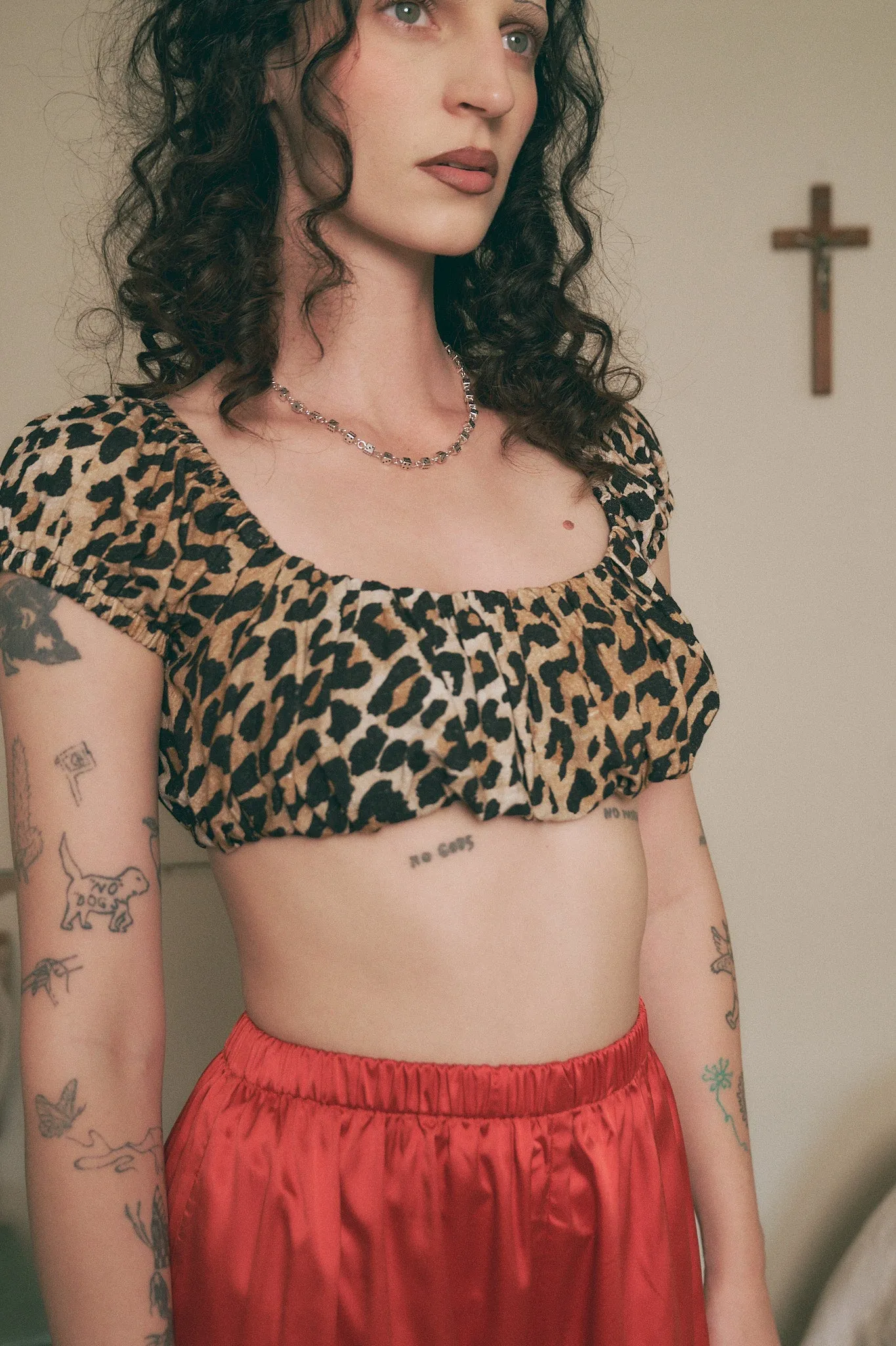 Soft Linen Gathered Bra Top Leopard sold by Fashion Brand Company product image thumbnail 3