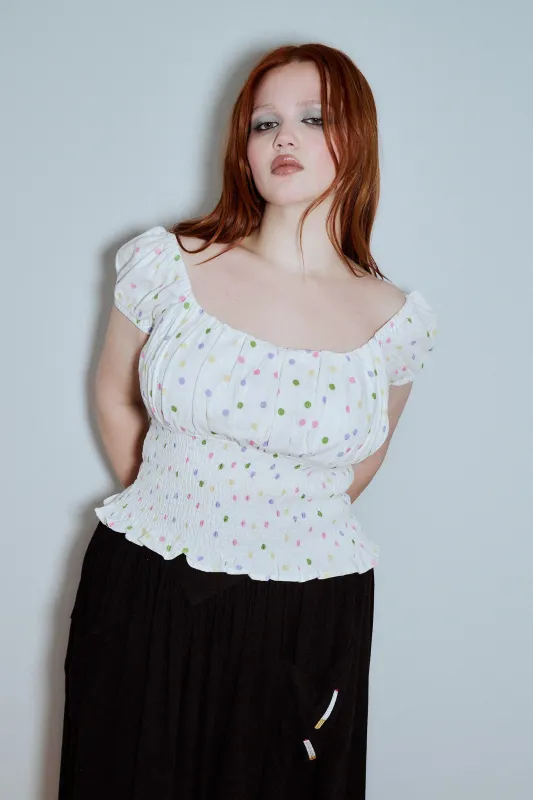 Soft Linen Smocked Waist Blouse Funfetti made by Fashion Brand Company