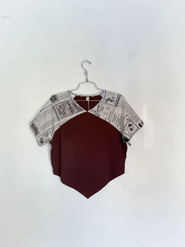 #26: L Scrap Raglan Tee - Brown / White Pages made by Fashion Brand Company