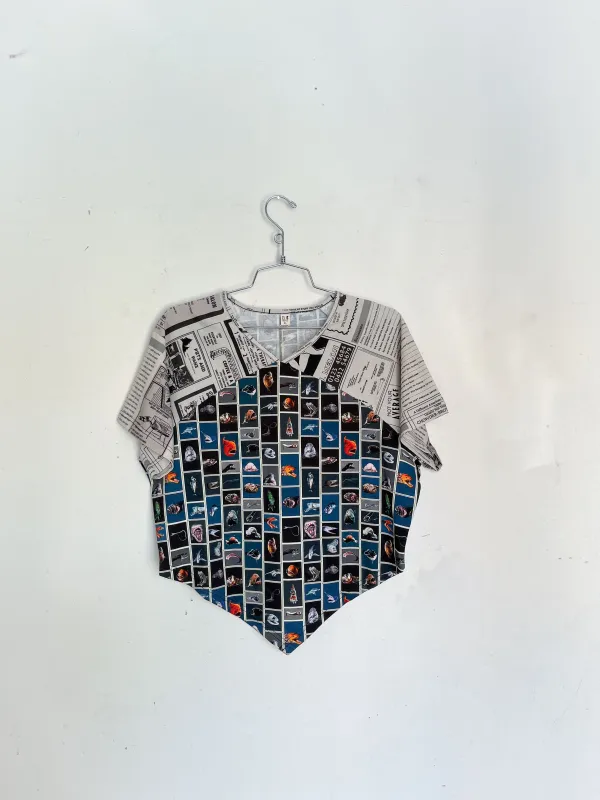 #39: XL Scrap Raglan Tee - Cuter Fish / White Pages made by Fashion Brand Company
