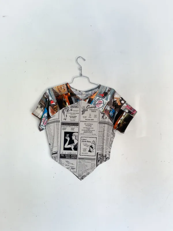 #28: L Scrap Raglan Tee - White Pages / Nyc Trash made by Fashion Brand Company