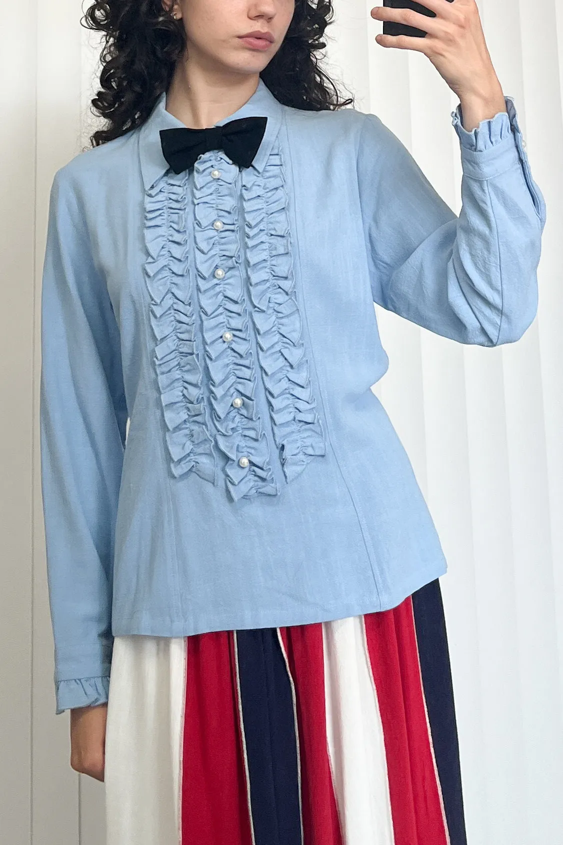 SAMPLE #118 - S Soft Linen Prom Blouse - Light Blue sold by Fashion Brand Company