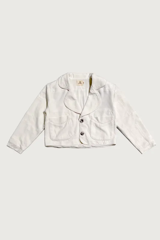 #1: XS Unisex Scrap Sawtooth Star Quilted Soft Linen Crop Coat - White made by Fashion Brand Company