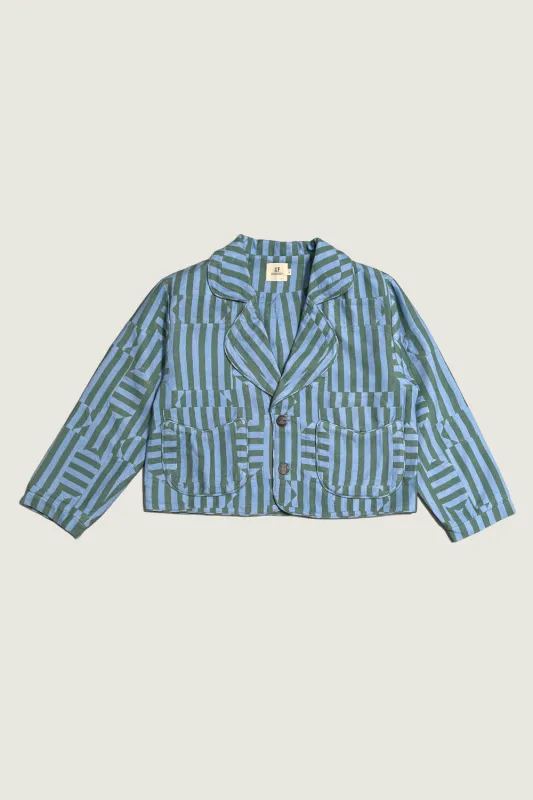 #6: Unisex Scrap Sawtooth Star Quilted Soft Linen Crop Coat Stripe - Blue / Green made by Fashion Brand Company