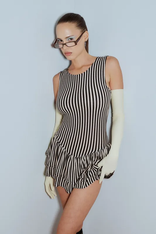 Cream Stripe Tencel/Wool Blend Mini Romper made by Fashion Brand Company