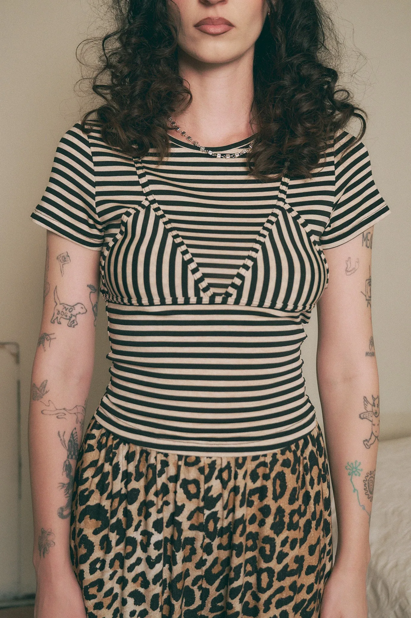 Bikini Bod Striped Short Sleeve Tee Cream Stripe sold by Fashion Brand Company product image thumbnail 3