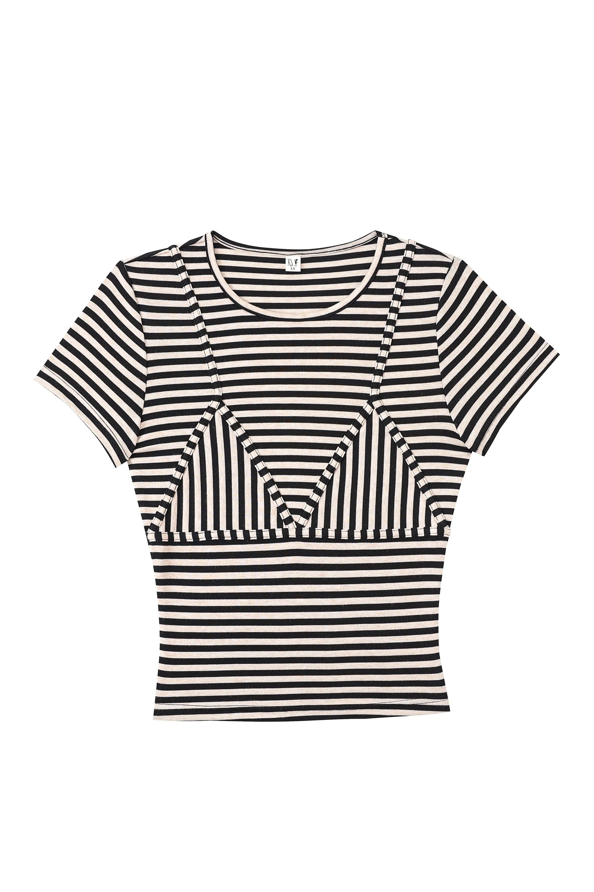 Bikini Bod Striped Short Sleeve Tee Cream Stripe sold by Fashion Brand Company product image thumbnail 2