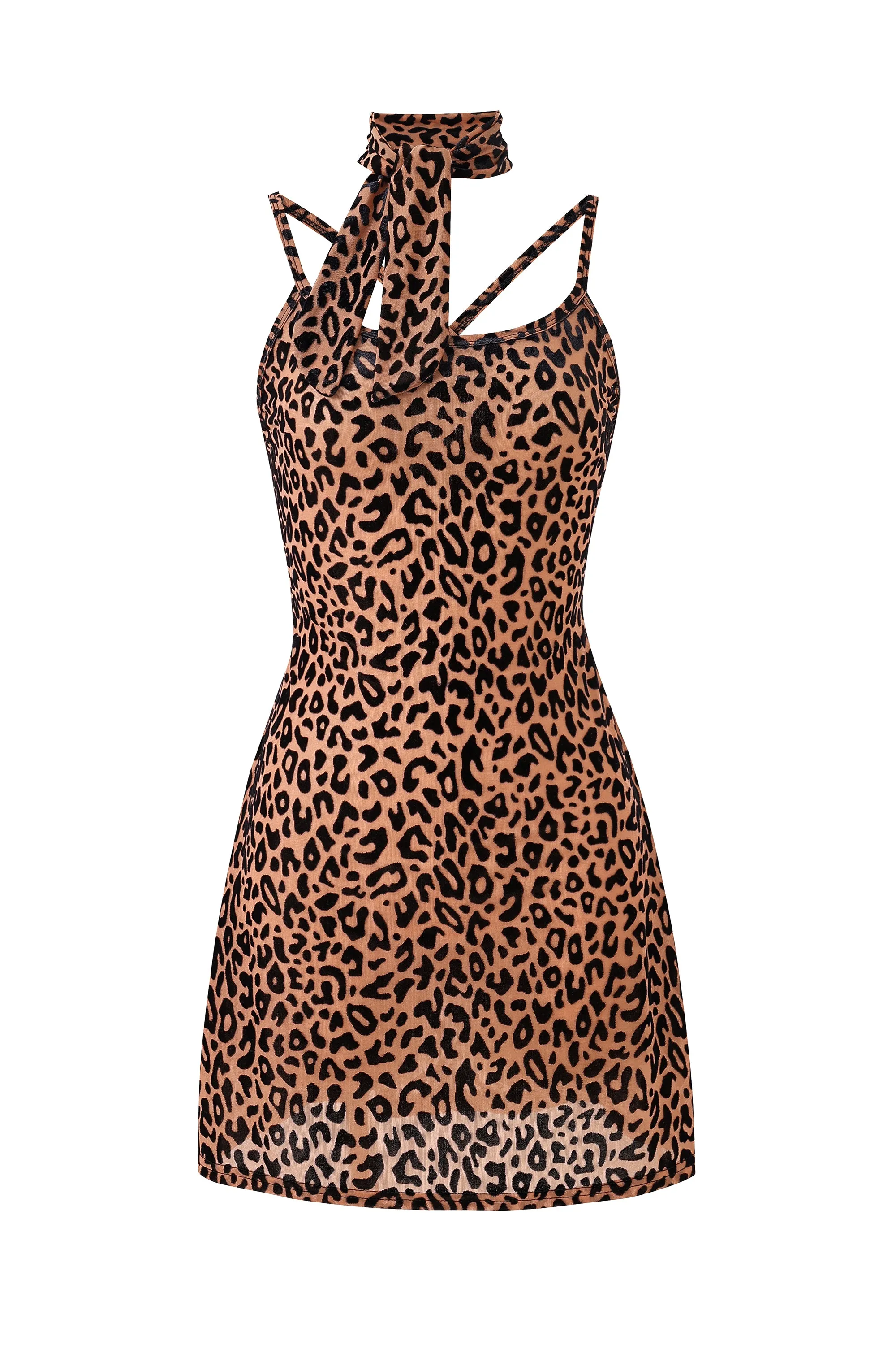 New Jersey Leopard Mesh Mini Dress with Scarf sold by Fashion Brand Company product image thumbnail 2