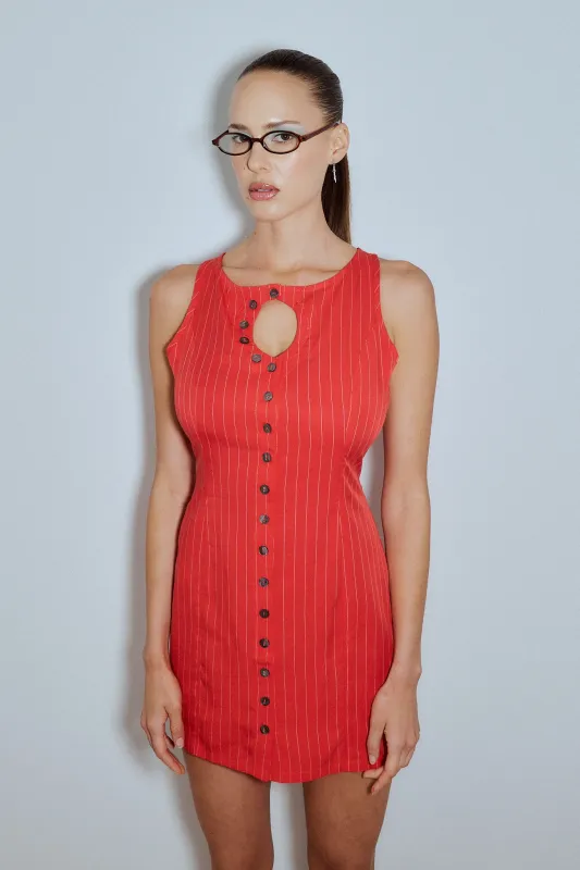 Unbuttoned Mini Dress Tencel Stripe Red made by Fashion Brand Company