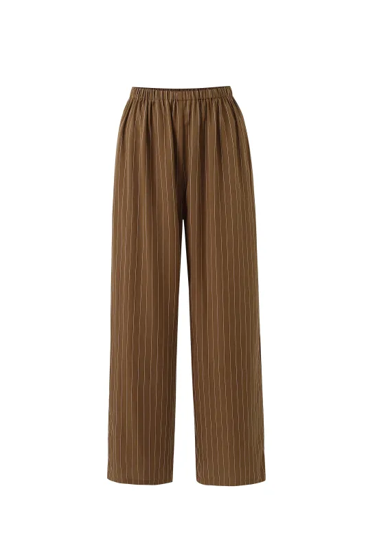 Tencel Stripe Lazy Pants Brown made by Fashion Brand Company