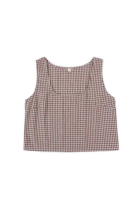 Scoop Crop Tank Cotton Brown Gingham made by Fashion Brand Company