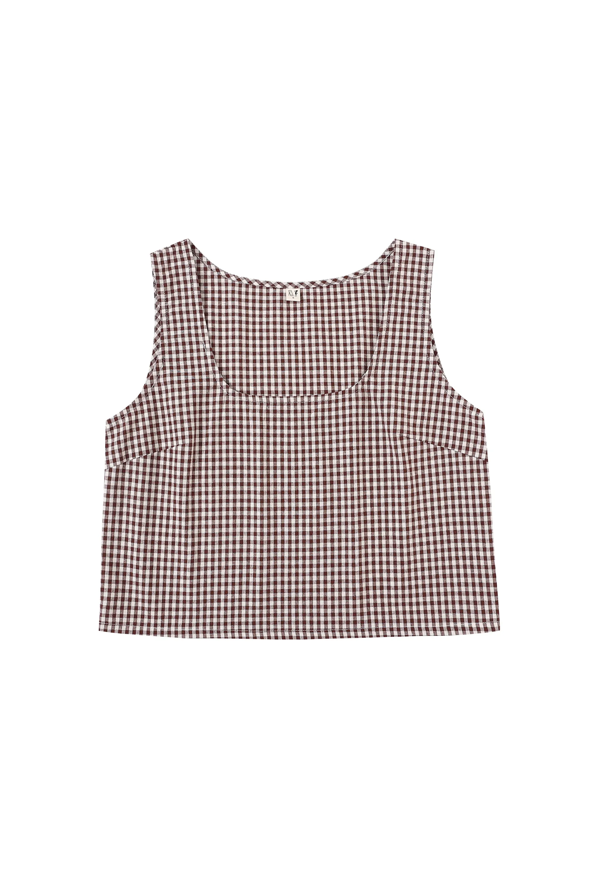 Scoop Crop Tank Cotton Brown Gingham sold by Fashion Brand Company