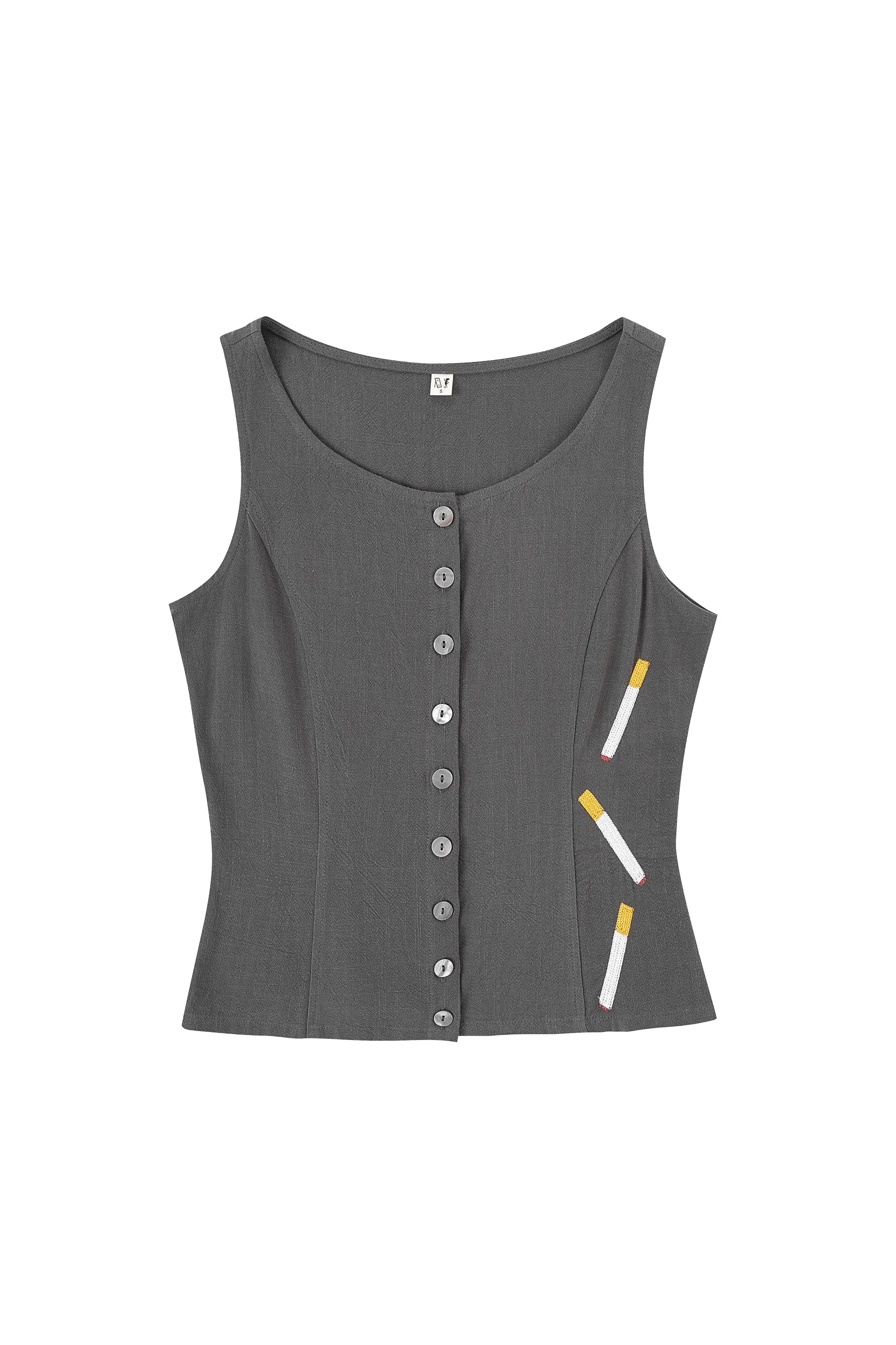 Cigarettes Soft Linen Button Down Tank Charcoal sold by Fashion Brand Company product image thumbnail 3
