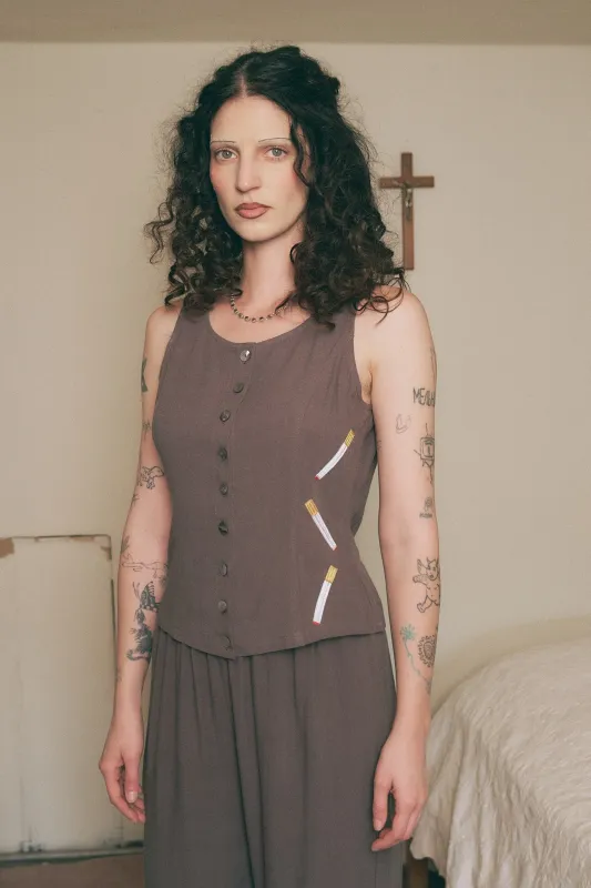 Cigarettes Soft Linen Button Down Tank Charcoal made by Fashion Brand Company