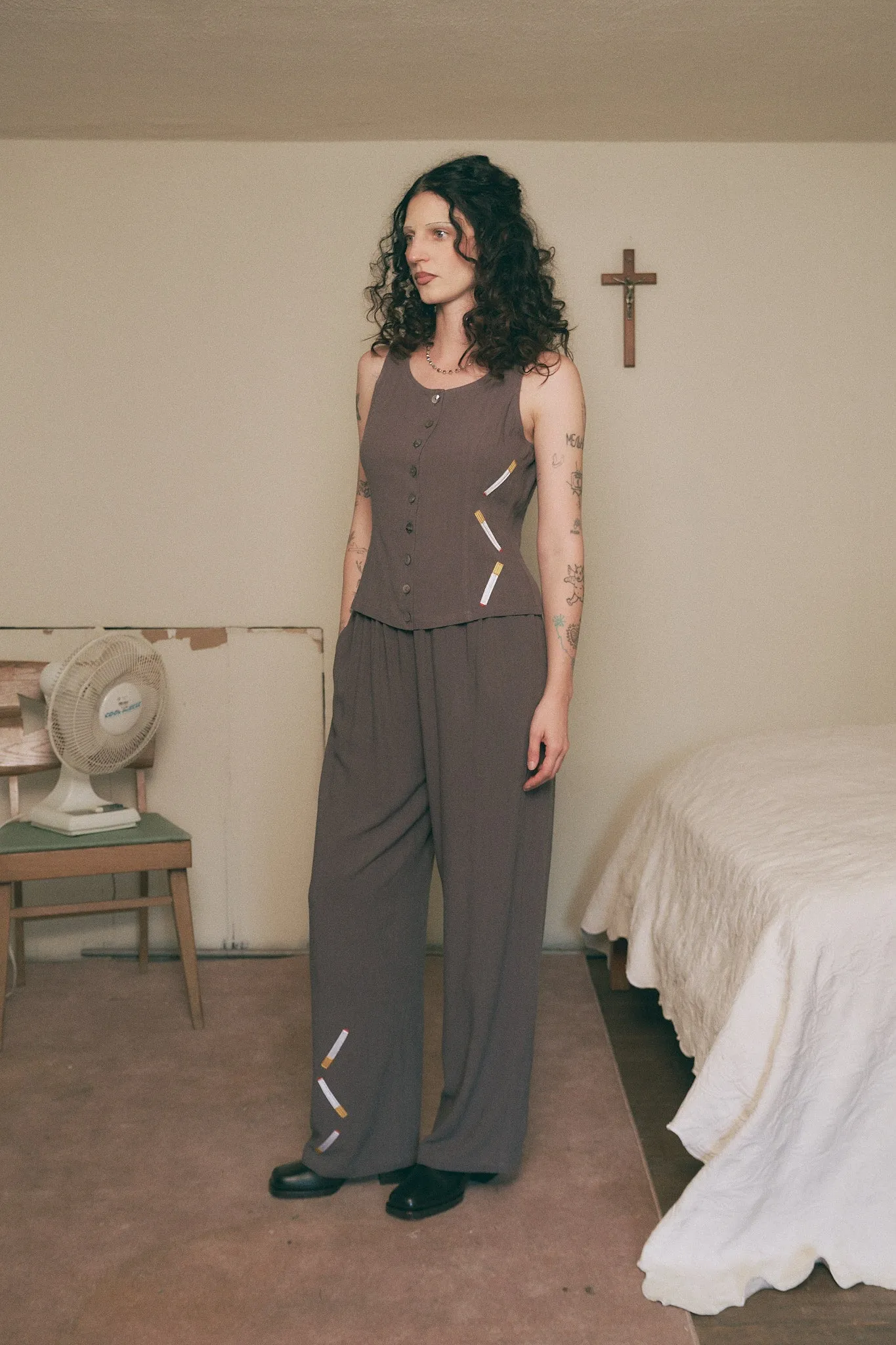 Cigarettes Soft Linen Button Down Tank Charcoal sold by Fashion Brand Company product image thumbnail 4