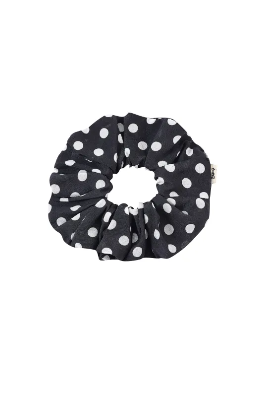 Silk Scrunchie Black And Domino Dot made by Fashion Brand Company