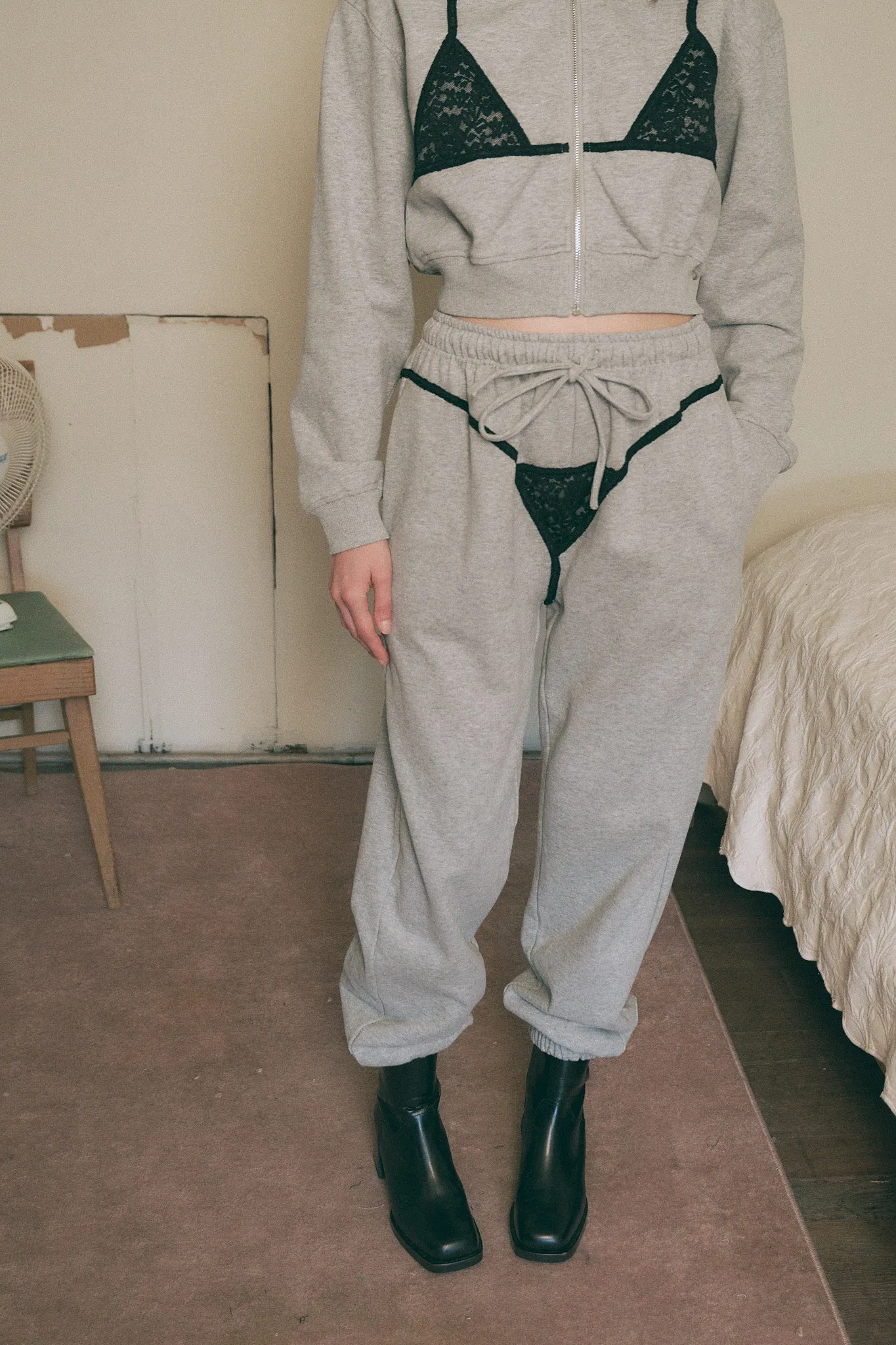 Lace Bikini Bod Zip-up Sweatpants Gray/Black sold by Fashion Brand Company product image thumbnail 2