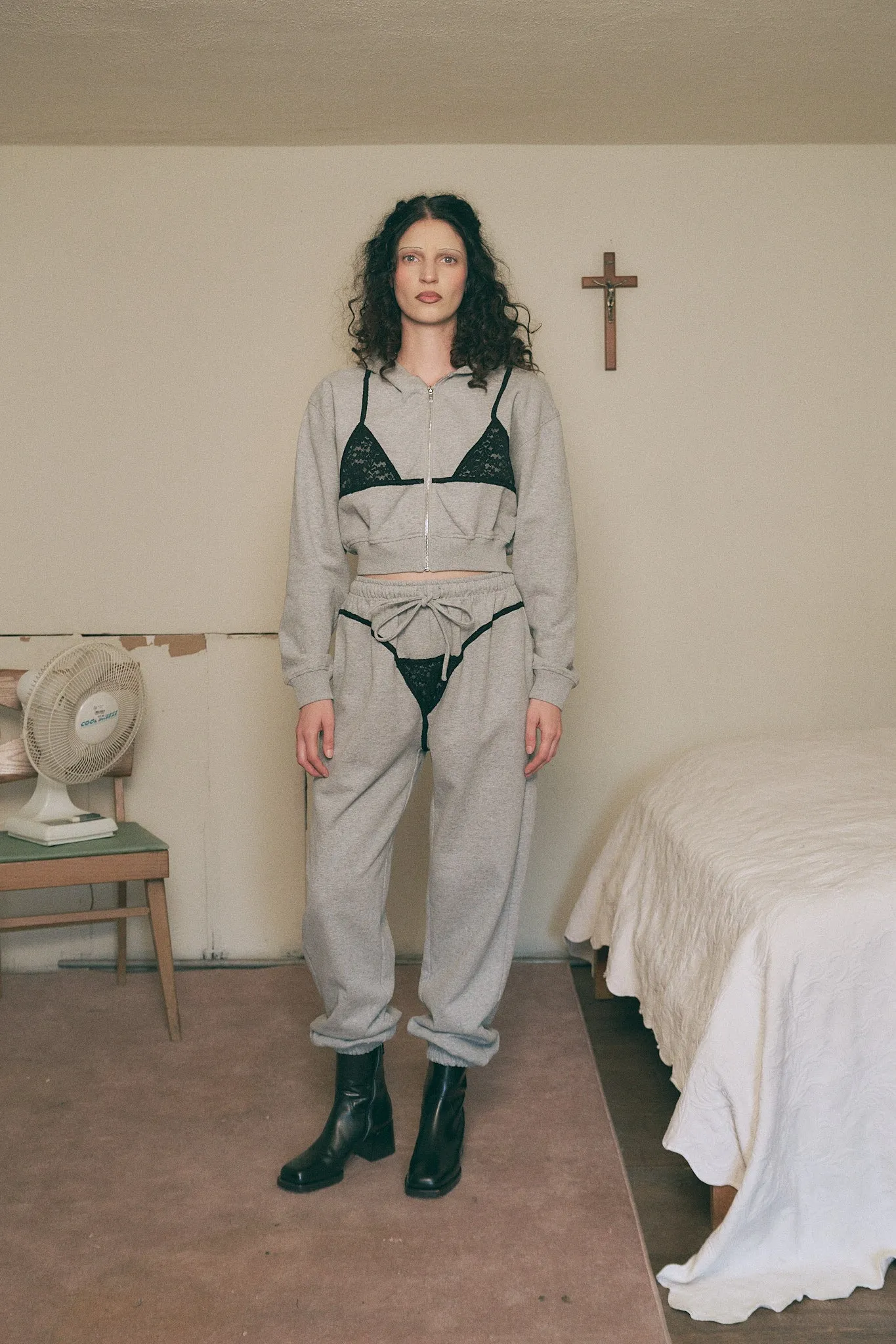 Lace Bikini Bod Zip-Up Sweatshirt Gray/Black sold by Fashion Brand Company product image thumbnail 2
