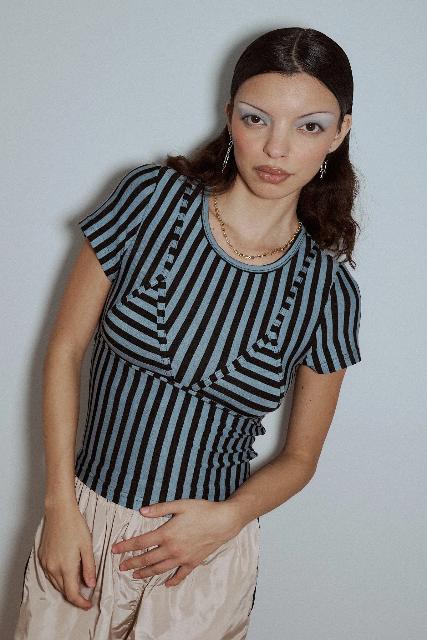 Bikini Bod Vertical Striped Short Sleeve Tee Blue sold by Fashion Brand Company product image thumbnail 2