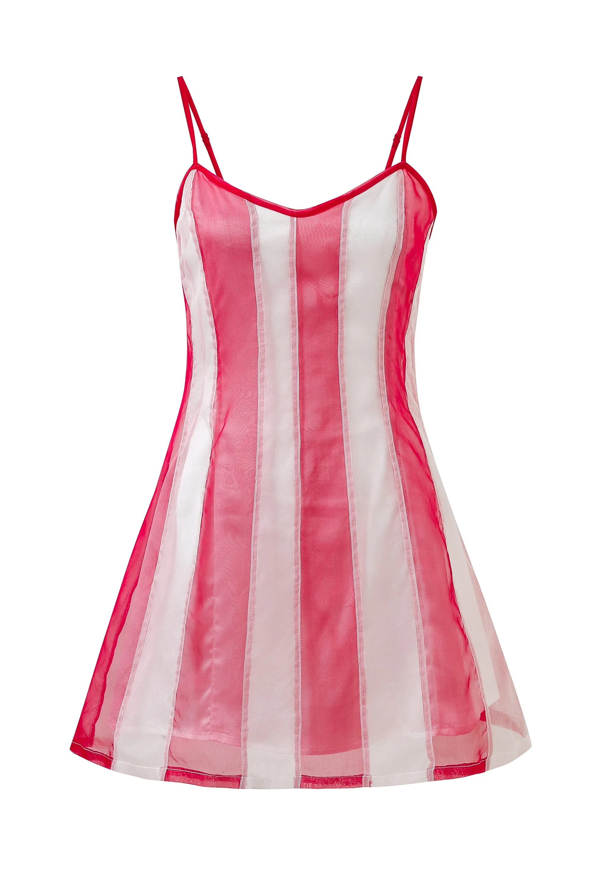 3 left - Silk Pieced Stripe Mini Slip Dress Red/White sold by Fashion Brand Company product image thumbnail 3