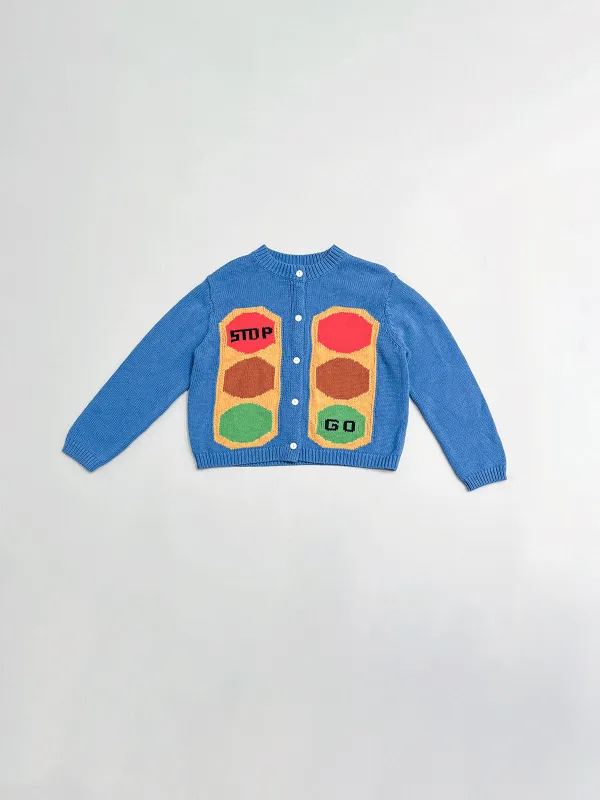 SAMPLE #253 - S Stoplight Knit Cardigan - Blue / Yellow made by Fashion Brand Company