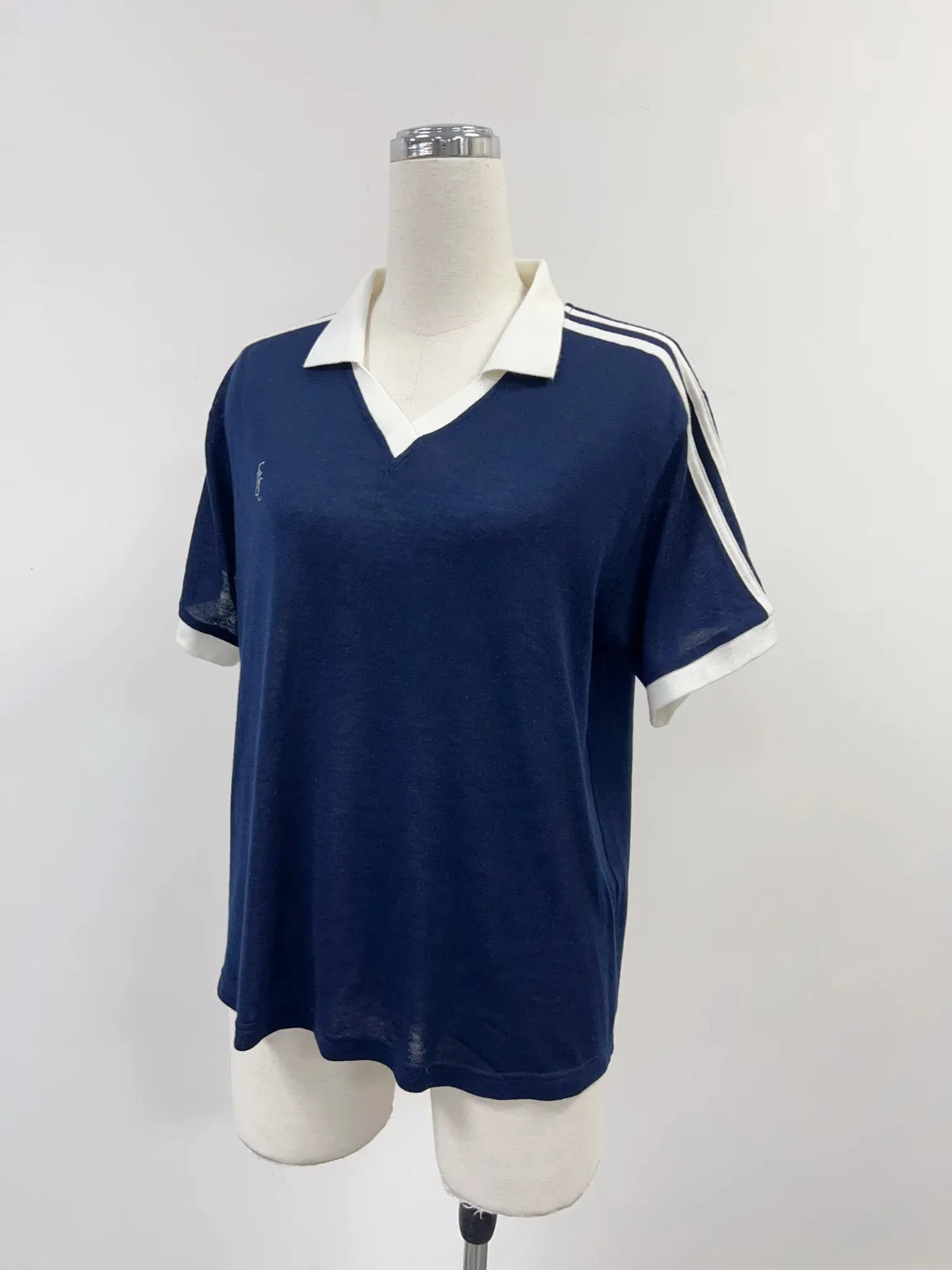 SAMPLE #244 - S Unisex Wool Blend Varsity Polo - Navy / White sold by Fashion Brand Company