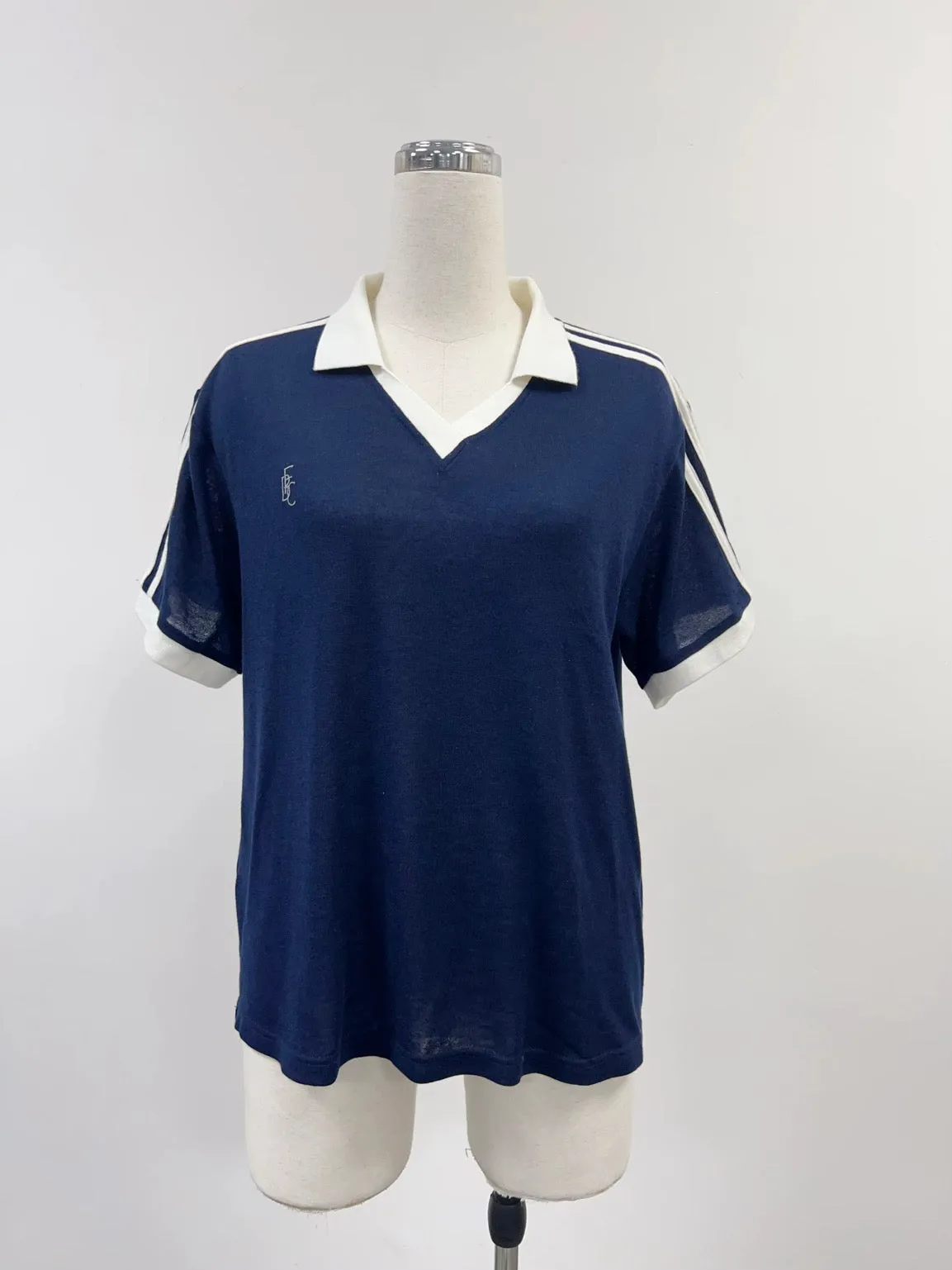 SAMPLE #244 - S Unisex Wool Blend Varsity Polo - Navy / White sold by Fashion Brand Company product image thumbnail 3