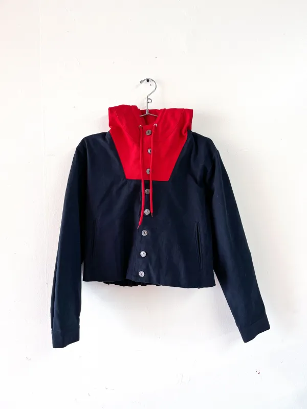 SAMPLE #258 - S Hooded Canvas Jacket - Navy / Red made by Fashion Brand Company