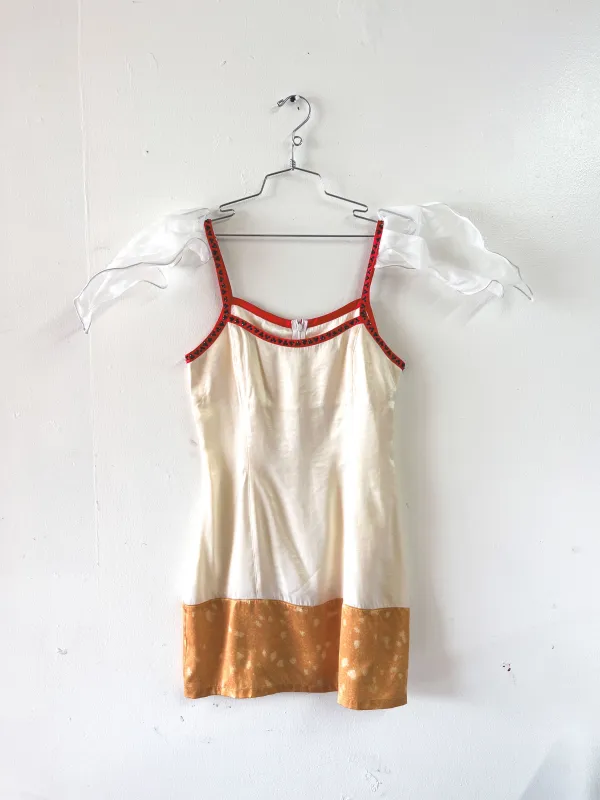 SAMPLE #267 - S Satin Cigarette Dress - Cream  / Yellow made by Fashion Brand Company