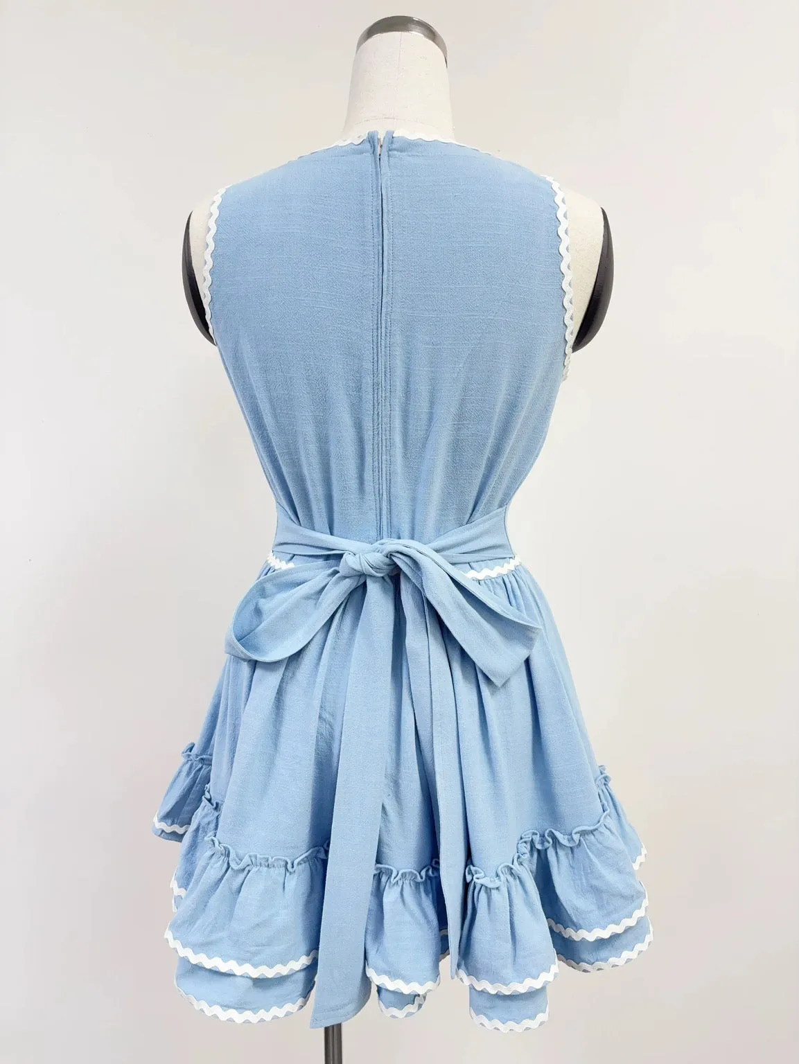 SAMPLE #274 - S Soft Linen Loretta Ruffle Dress - Light Blue / White sold by Fashion Brand Company product image thumbnail 3