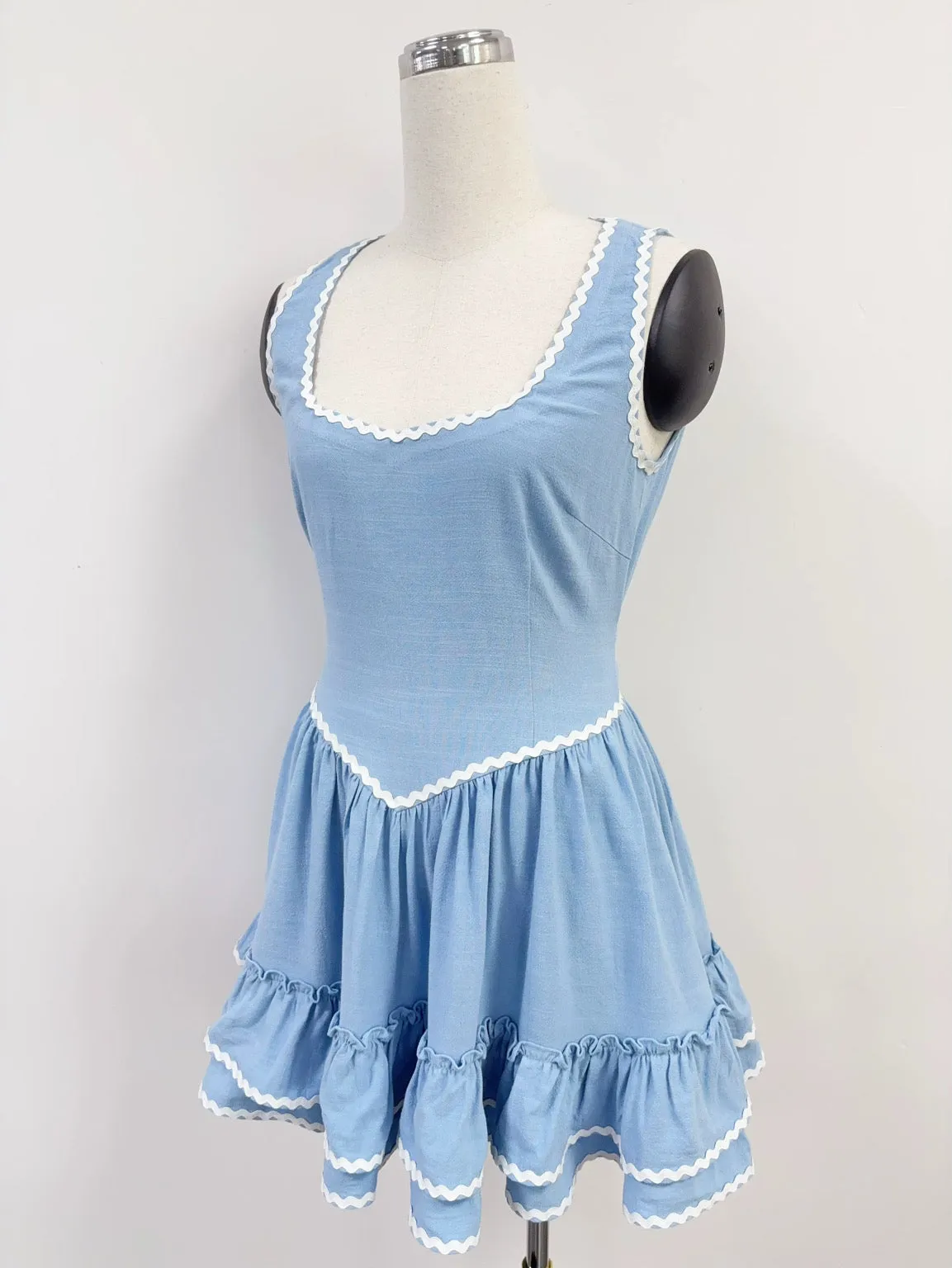 SAMPLE #274 - S Soft Linen Loretta Ruffle Dress - Light Blue / White sold by Fashion Brand Company product image thumbnail 2