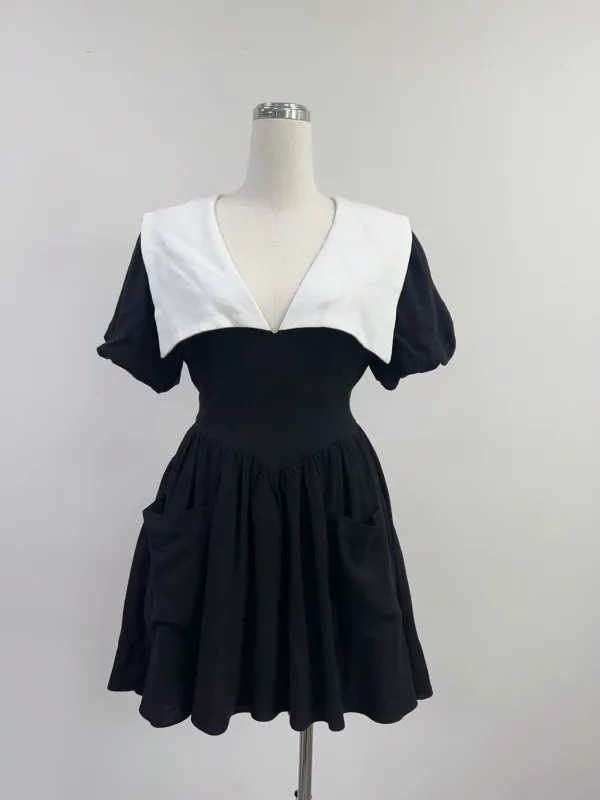 SAMPLE #280 - S Puritan Soft Linen Mini Dress Black - Black made by Fashion Brand Company