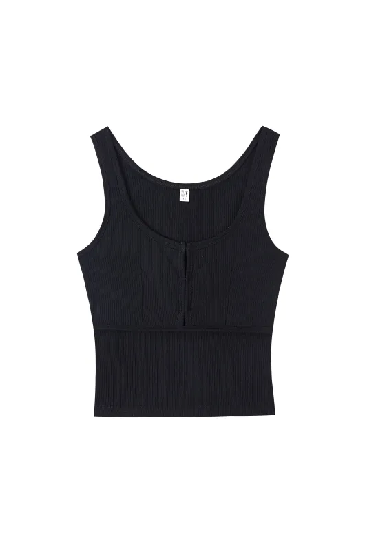 Layered Bustier Tank Tencel Rib Black made by Fashion Brand Company