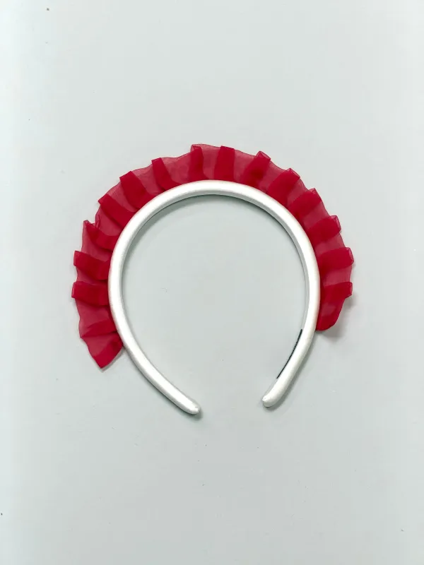 SAMPLE #214 - S Silk Ruffle Headband - Red / White made by Fashion Brand Company
