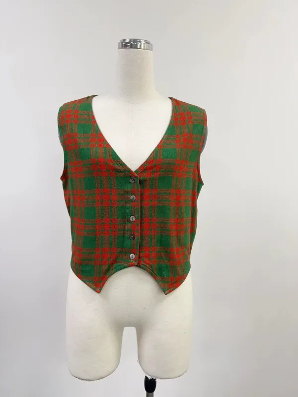 SAMPLE #234 - S Cropped Soft Linen Vest - Christmas Plaid made by Fashion Brand Company