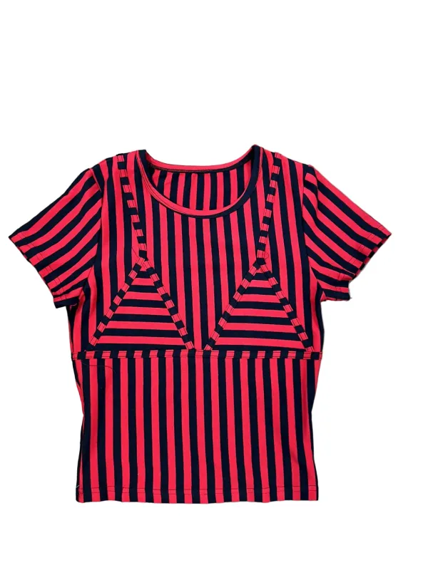 SAMPLE #239 - S Vertical Stripe Bikini Bod Short Sleeve Tee - Red / Navy made by Fashion Brand Company