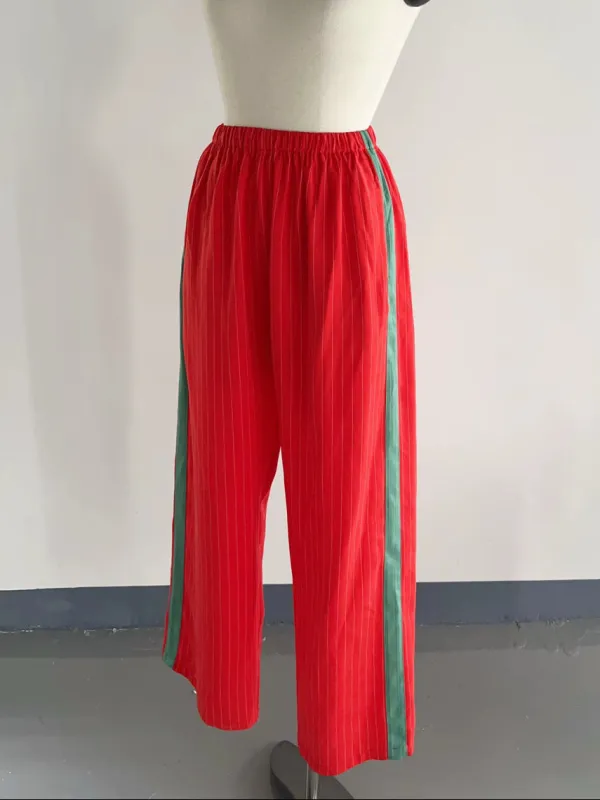 SAMPLE #228 - S Tencel Stripe Lazy Pants - Red Stripe / Mint made by Fashion Brand Company
