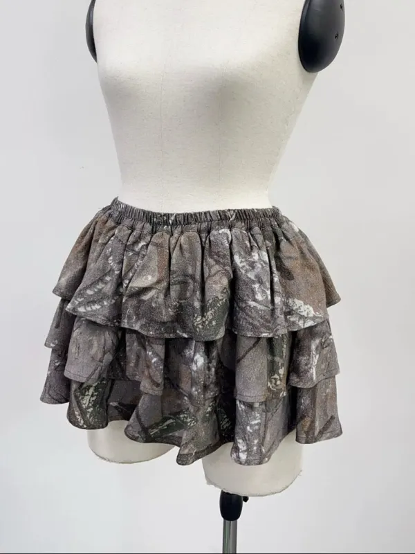 SAMPLE #221 - S Soft Linen Tiered Ruffle Skort - Forest Camo made by Fashion Brand Company