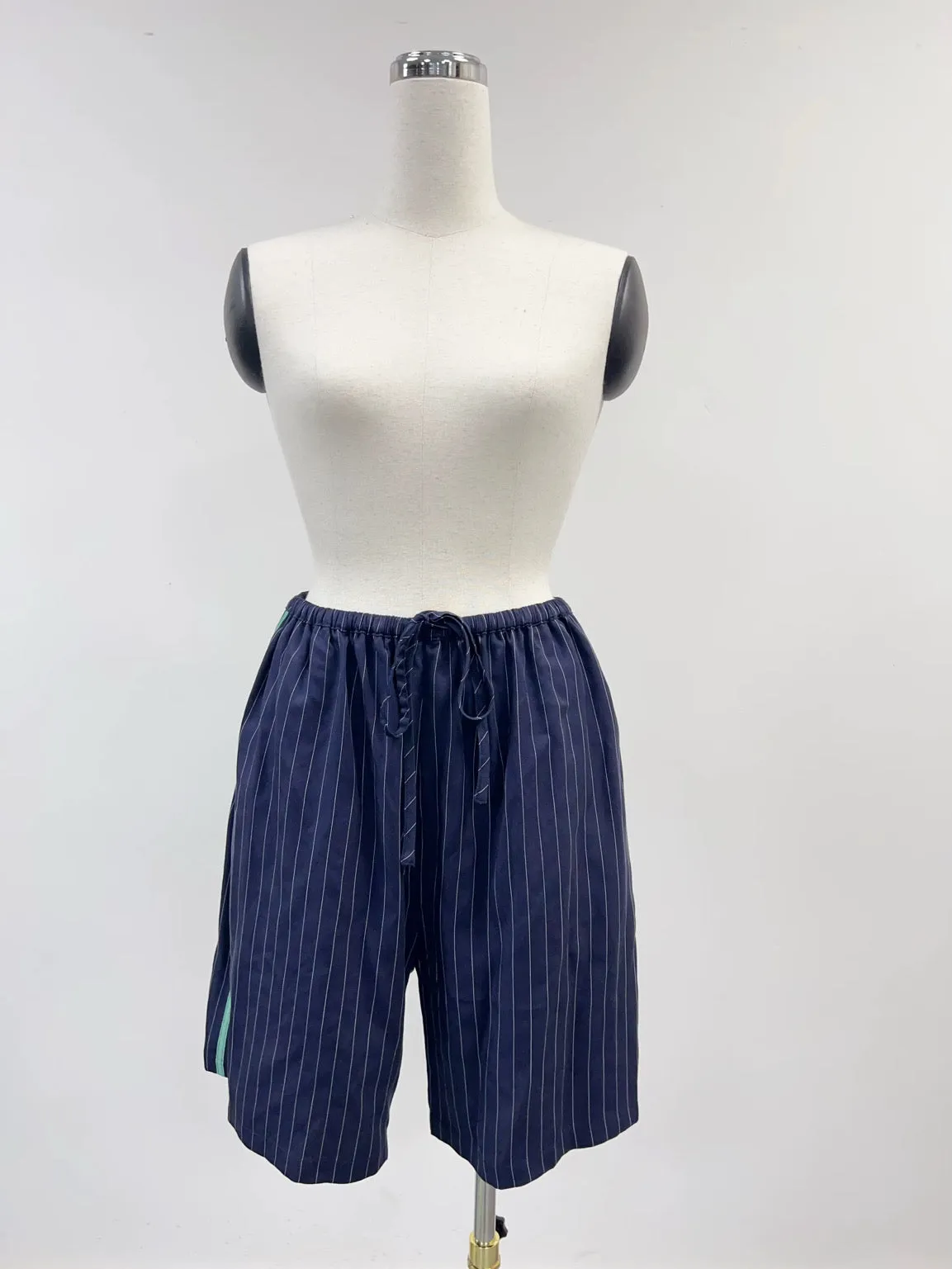 SAMPLE #225 - S Tencel Long Drawstring Shorts - Navy Stripe / Mint sold by Fashion Brand Company product image thumbnail 3